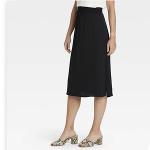 NWT High-Rise Black Midi Slip Skirt - A New Day